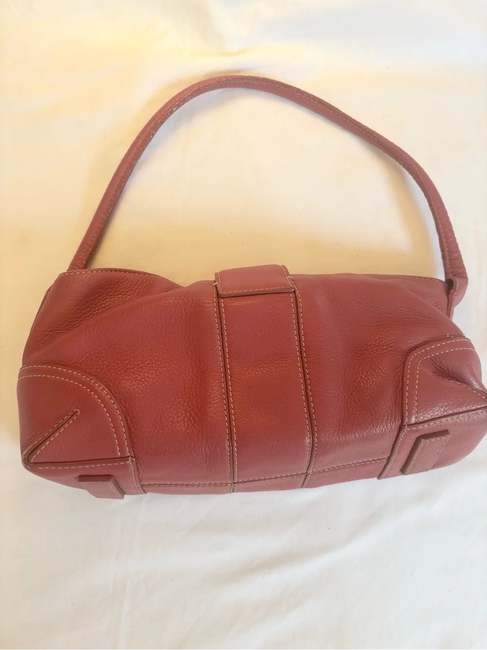 Ann Taylor Rose-Pink Leather Shoulder Bag with Front Tab